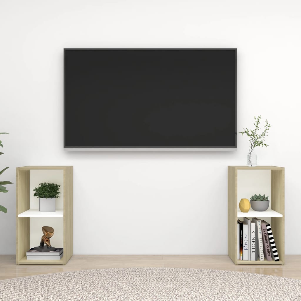 Dulap TV 2 buc alb/stejar Sonoma 72x35x36,5 cm, lemn prelucrat - Lando