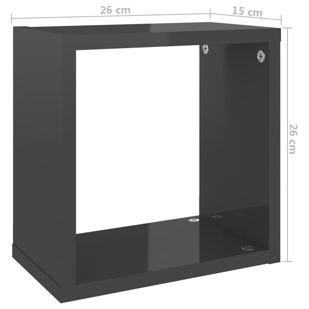 Raft de perete cub, 6 buc., gri extralucios, 26x15x26 cm, PAL Lando - Lando
