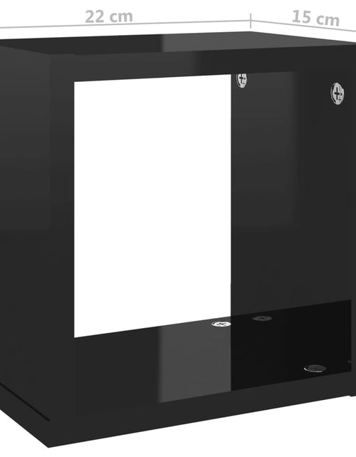 Загрузите изображение в средство просмотра галереи, Rafturi de perete cub 4 piese negru extralucios 22x15x22 cm PAL Lando - Lando
