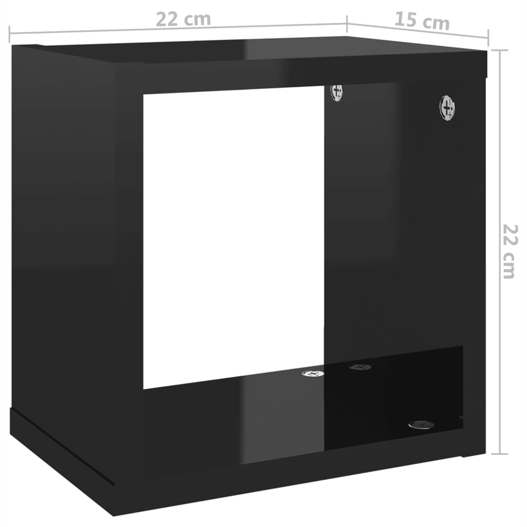 Rafturi de perete cub 4 piese negru extralucios 22x15x22 cm PAL Lando - Lando