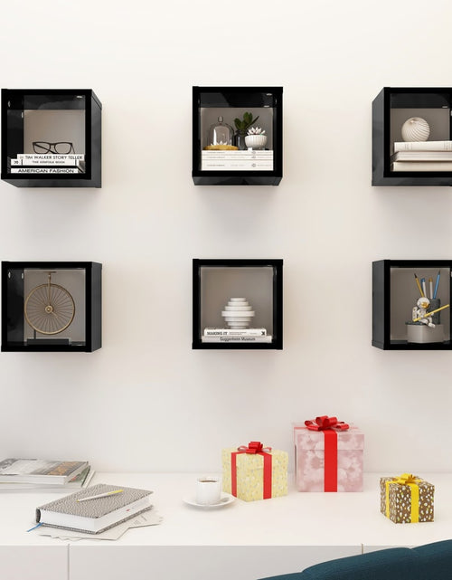 Încărcați imaginea în vizualizatorul Galerie, Raft de perete cub, 6 piese, negru extralucios, 22x15x22 cm PAL Lando - Lando
