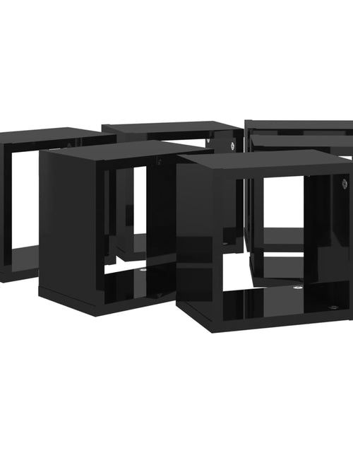 Загрузите изображение в средство просмотра галереи, Raft de perete cub, 6 piese, negru extralucios, 22x15x22 cm PAL Lando - Lando
