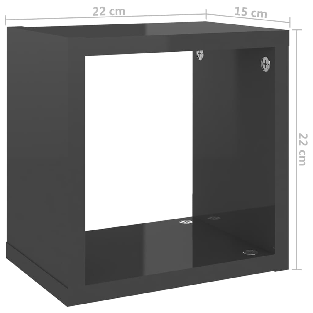 Raft de perete cub, 6 buc., gri extralucios, 22x15x22 cm, PAL Lando - Lando