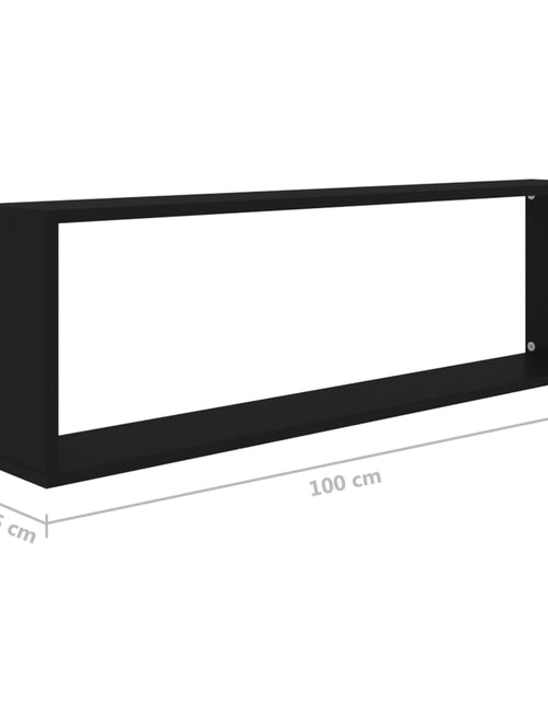 Загрузите изображение в средство просмотра галереи, Raft de perete cub, 4 buc., negru, 100x15x30 cm, PAL - Lando
