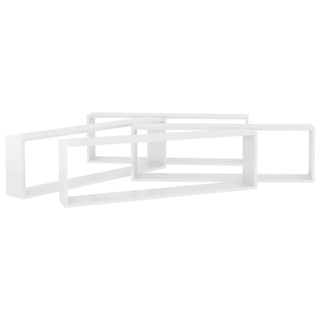 Rafturi de perete cub, 4 buc., alb extralucios, 100x15x30 cm, PAL - Lando