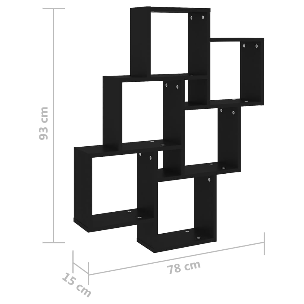 Raft de perete cub, negru, 78x15x93 cm, PAL Lando - Lando