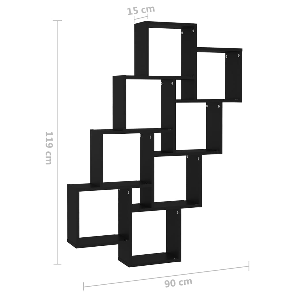 Raft de perete cub, negru, 90x15x119 cm, PAL Lando - Lando