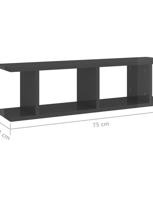Загрузите изображение в средство просмотра галереи, Rafturi de perete, 2 buc, gri extralucios, 75x18x20 cm, lemn Lando - Lando
