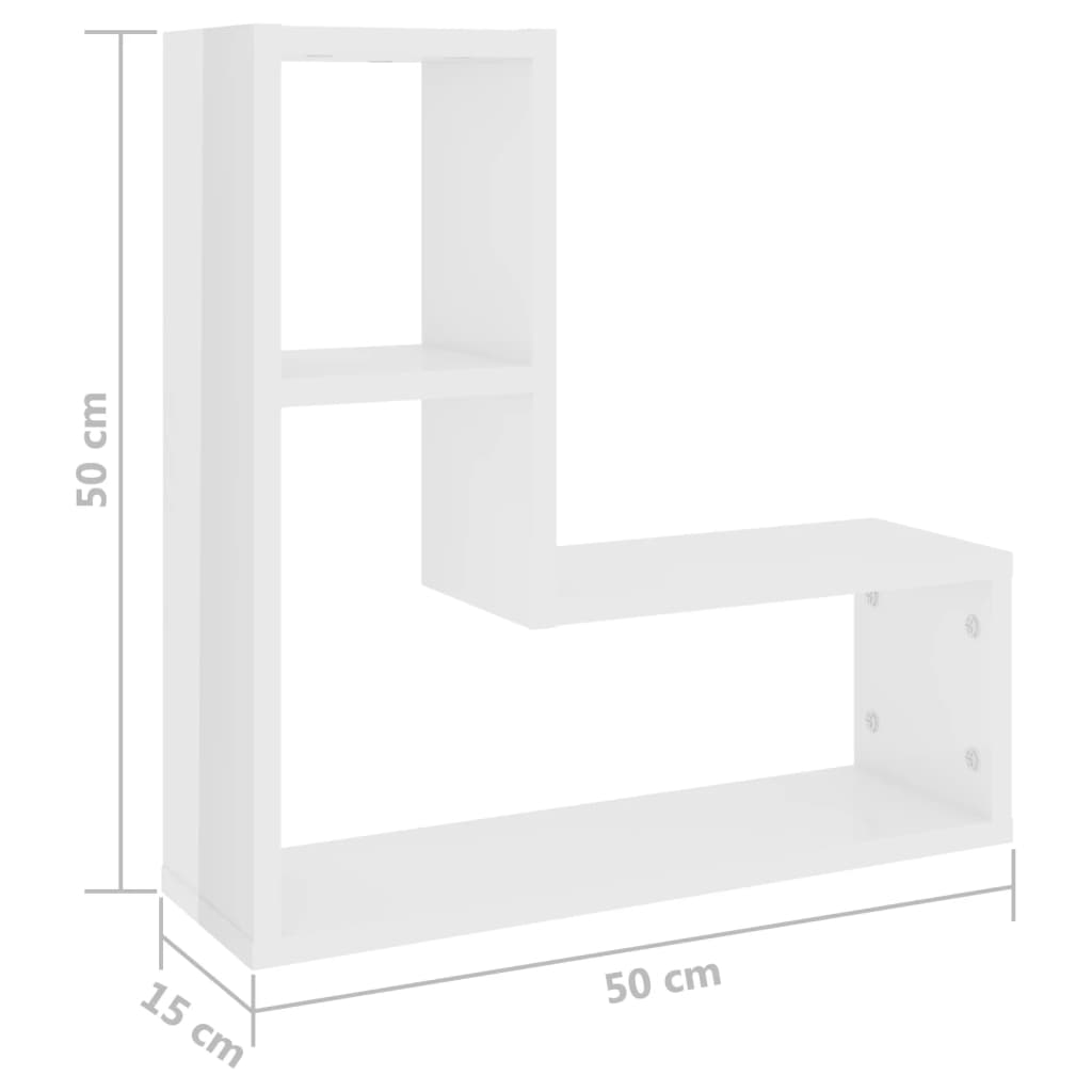 Rafturi de perete, 2 buc., alb extralucios, 50x15x50 cm, PAL Lando - Lando