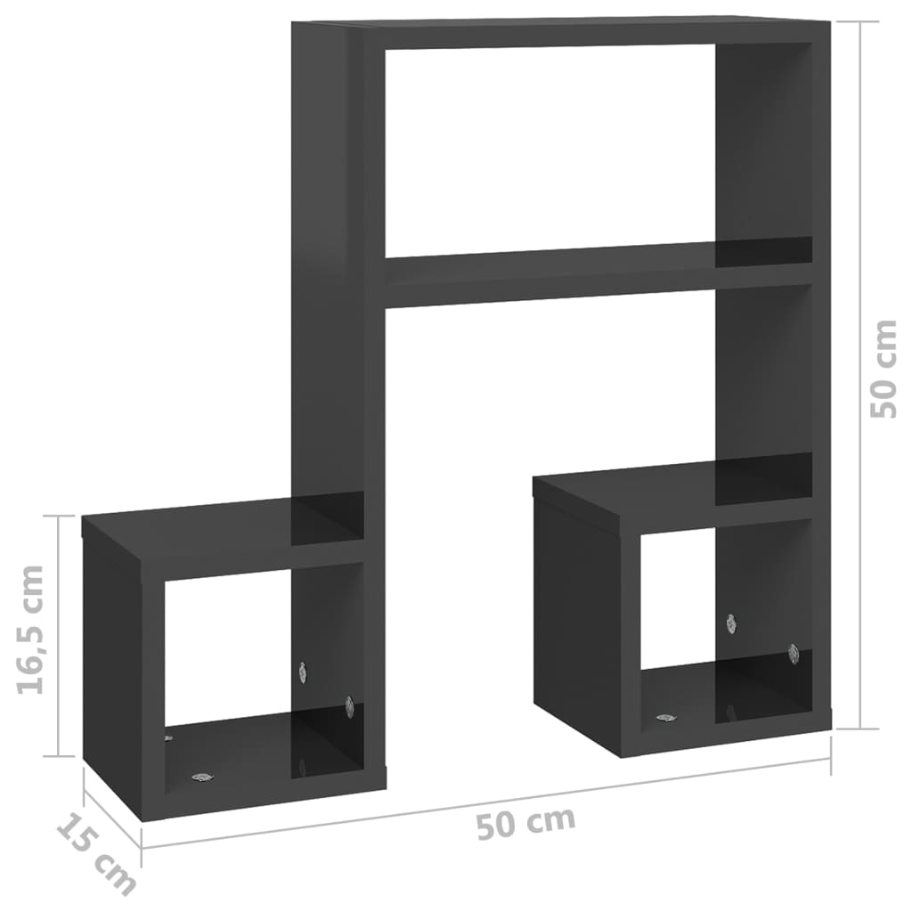 Rafturi de perete 2 buc. gri lucios 50x15x50 cm lemn prelucrat Lando - Lando