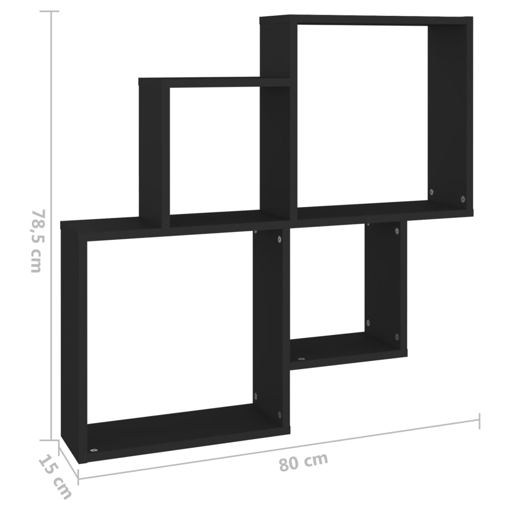 Raft de perete cub, negru, 80x15x78,5 cm, PAL Lando - Lando