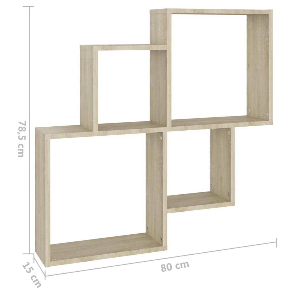 Raft de perete cub, stejar sonoma, 80x15x78,5cm, lemn prelucrat Lando - Lando