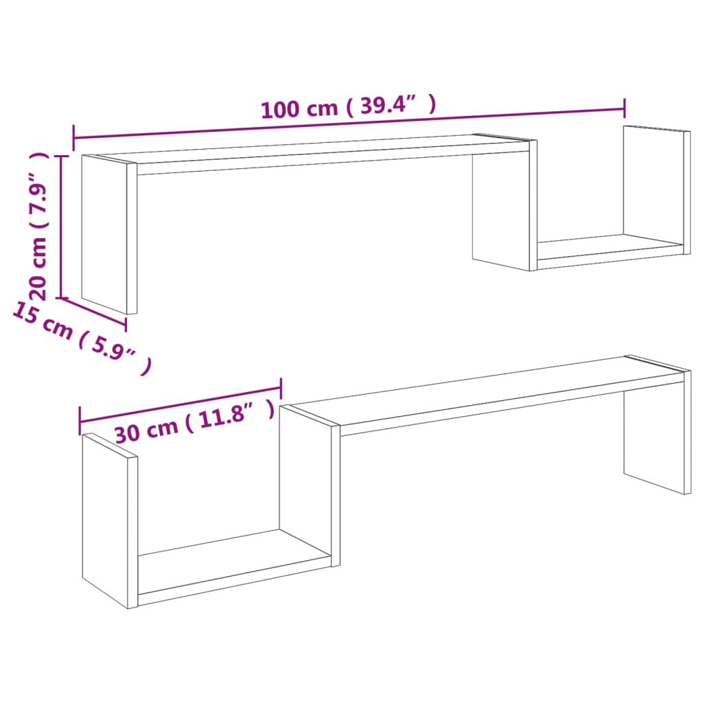 Rafturi de perete, 2 buc, gri beton, 100x15x20 cm, PAL Lando - Lando