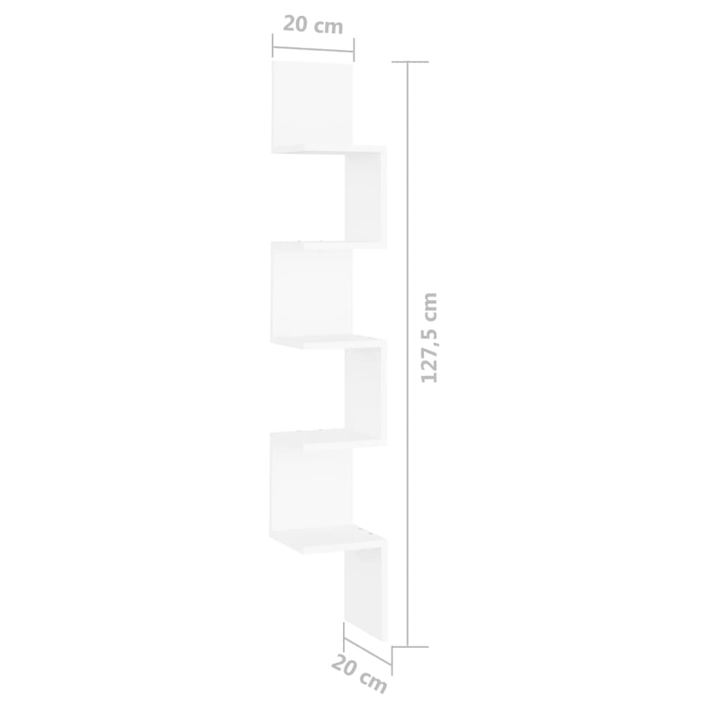 Raft de perete de colț, alb, 20x20x127,5 cm, PAL Lando - Lando