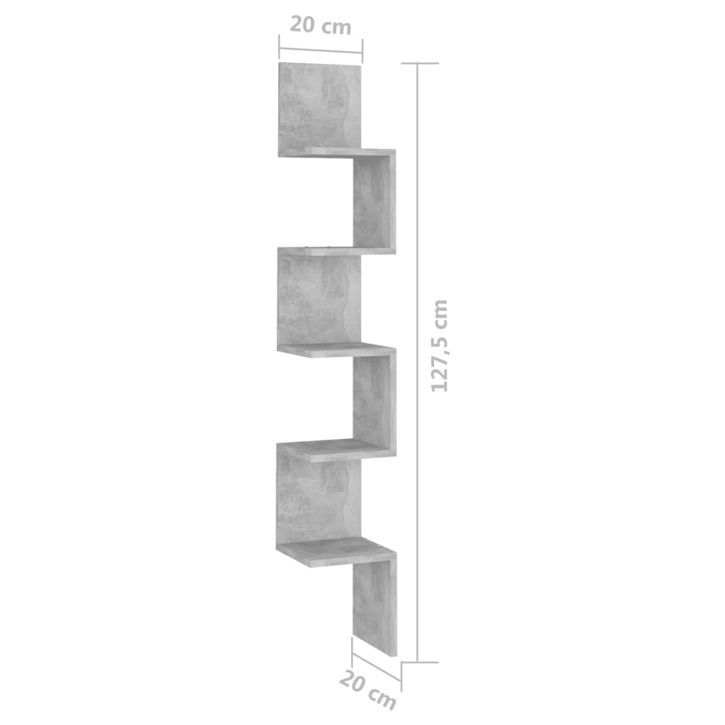 Raft de perete pentru colț, gri beton, 20x20x127,5 cm , PAL Lando - Lando