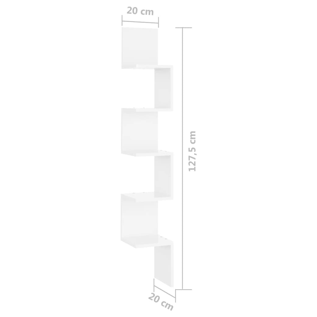 Raft de perete, alb extralucios, 20x20x127,5 cm, PAL Lando - Lando