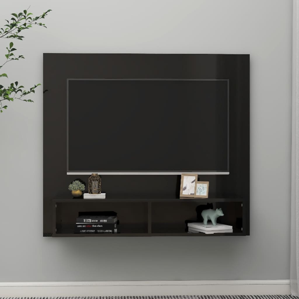 Dulap TV montat pe perete negru extralucios 102x23,5x90 cm PAL Lando - Lando