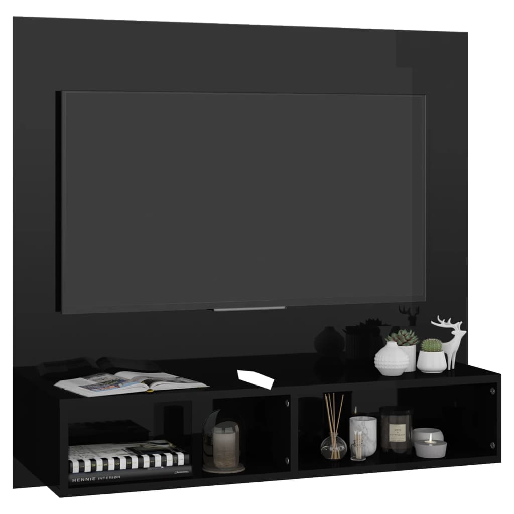 Dulap TV montat pe perete negru extralucios 102x23,5x90 cm PAL Lando - Lando