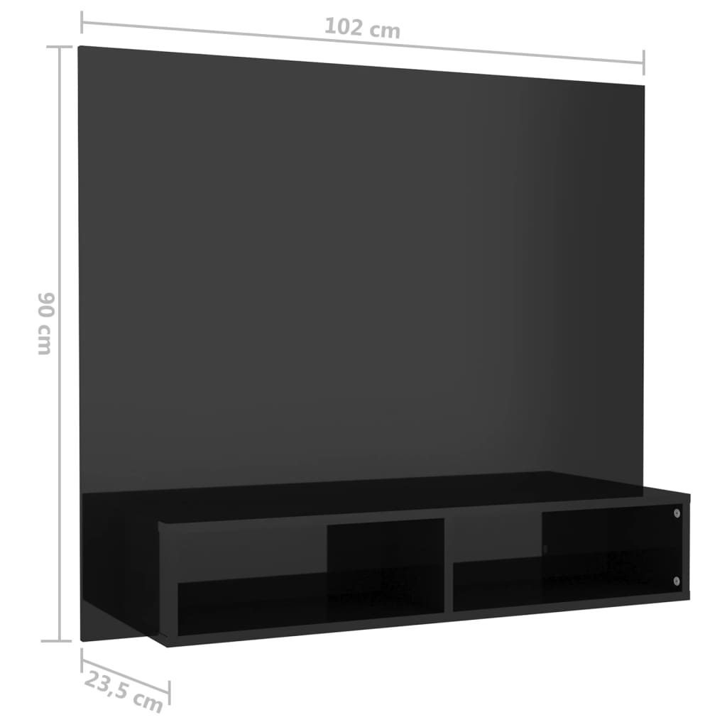 Dulap TV montat pe perete negru extralucios 102x23,5x90 cm PAL Lando - Lando