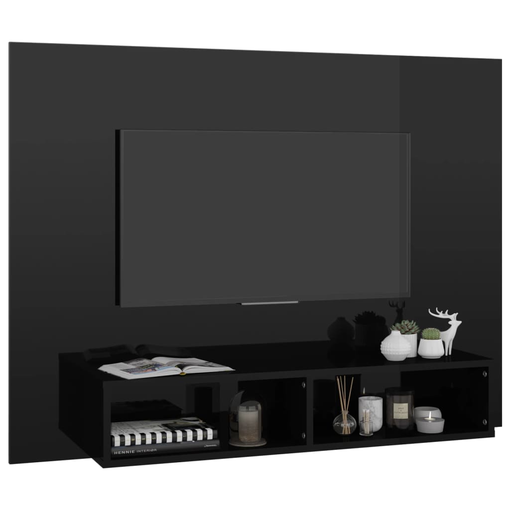 Comodă TV de perete, negru extralucios, 120x23,5x90 cm, PAL Lando - Lando