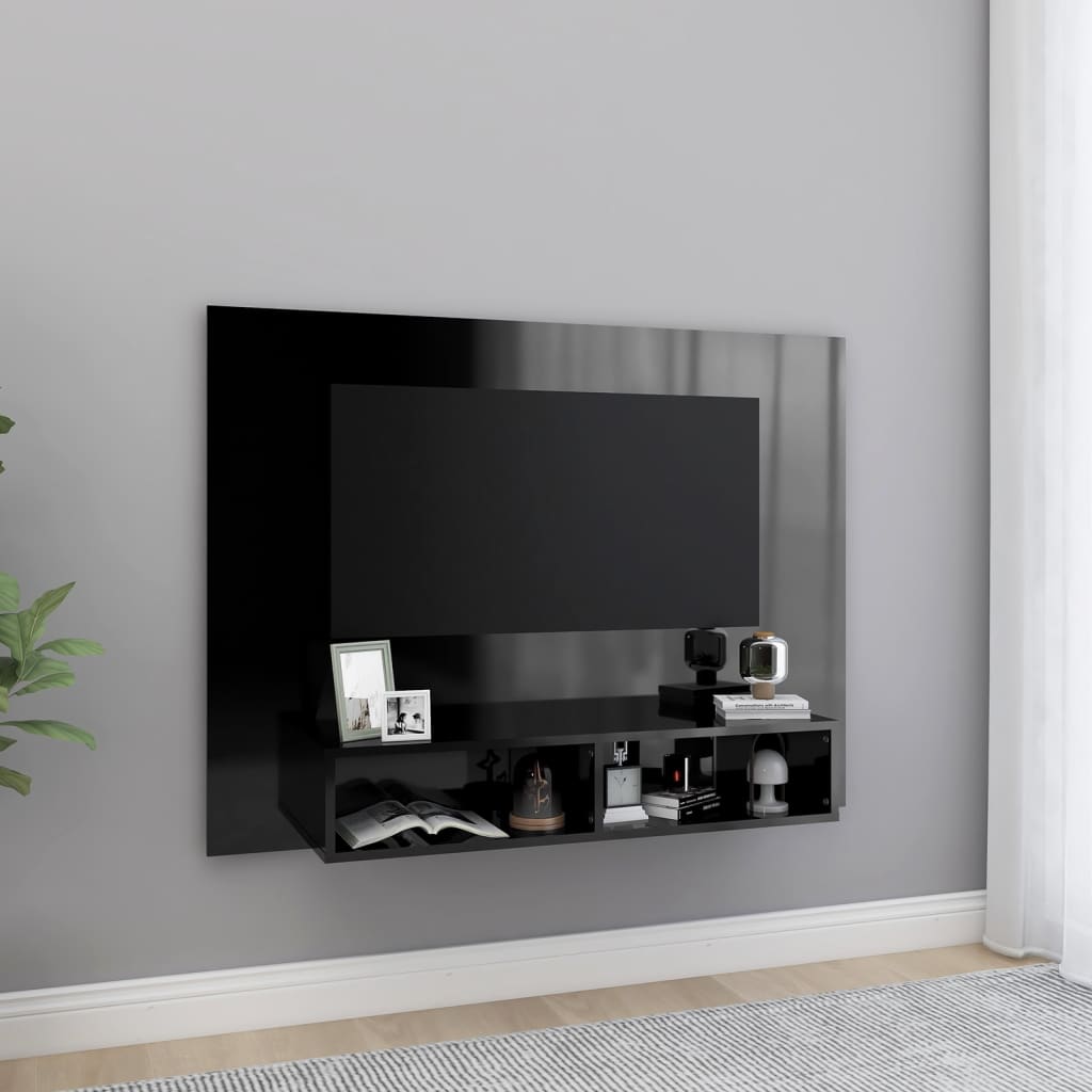 Comodă TV de perete, negru extralucios, 120x23,5x90 cm, PAL Lando - Lando