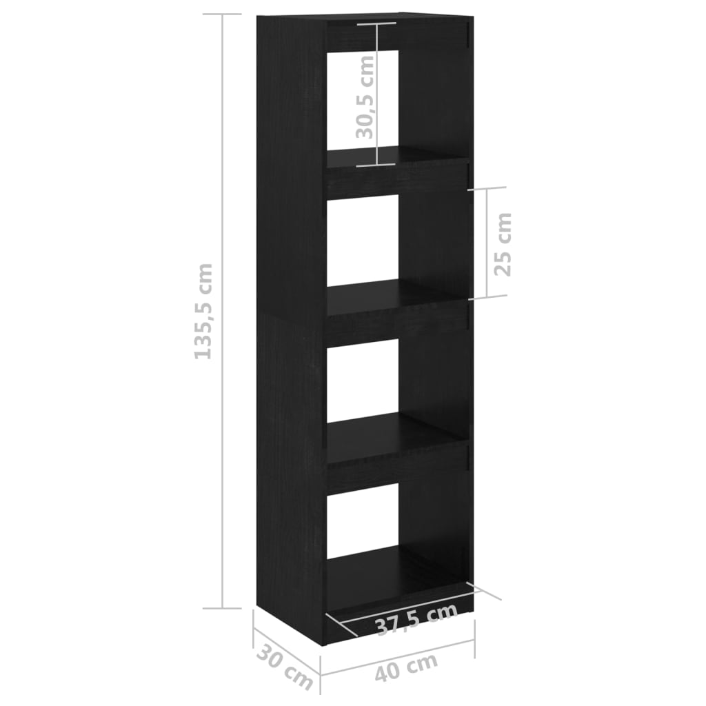 Bibliotecă/Separator cameră, negru, 40x30x135,5 cm, lemn de pin Lando - Lando