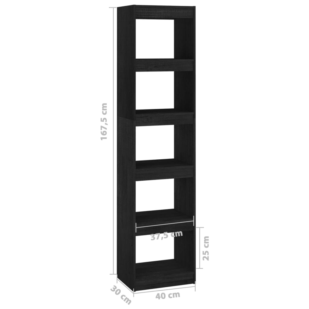 Bibliotecă/Separator cameră negru 40x30x167,5 cm lemn masiv pin Lando - Lando