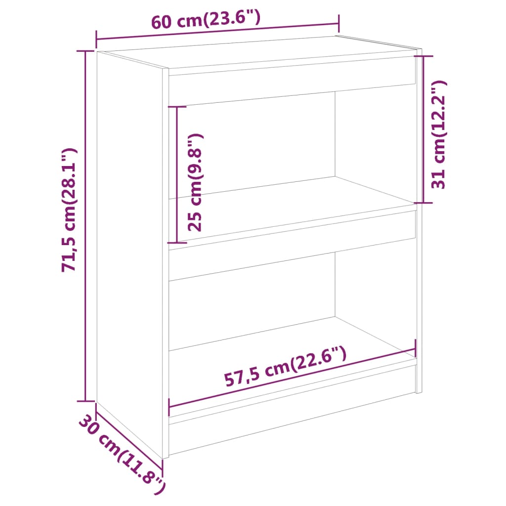 Bibliotecă/Separator cameră,gri,60x30x71,5 cm,lemn masiv de pin Lando - Lando