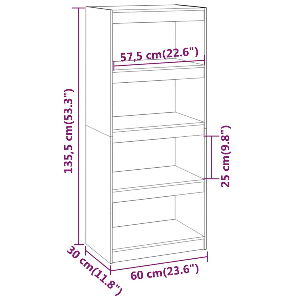 Bibliotecă/Separator cameră, 60x30x135,5 cm, lemn masiv de pin Lando - Lando