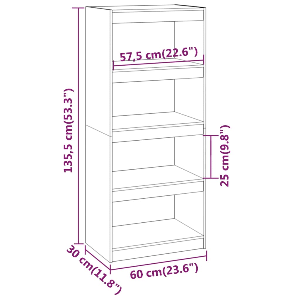 Bibliotecă/Separator cameră negru 60x30x135,5 cm lemn masiv pin Lando - Lando