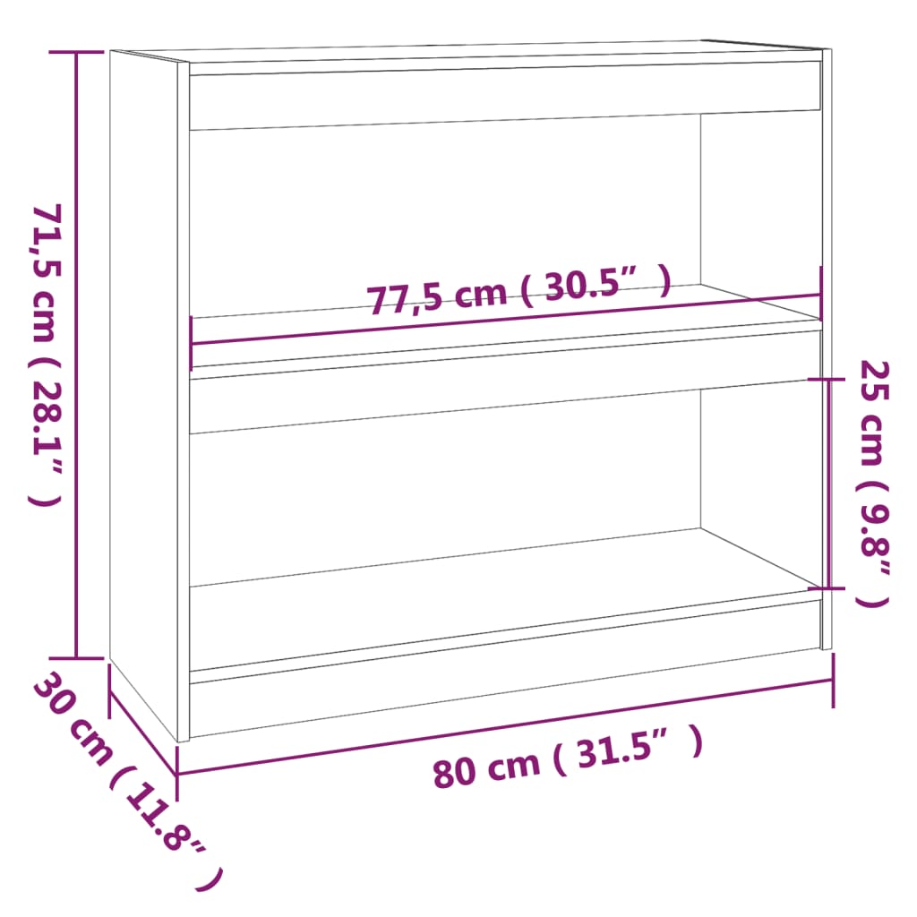 Bibliotecă/Separator cameră, 80x30x71,5 cm, lemn masiv de pin Lando - Lando