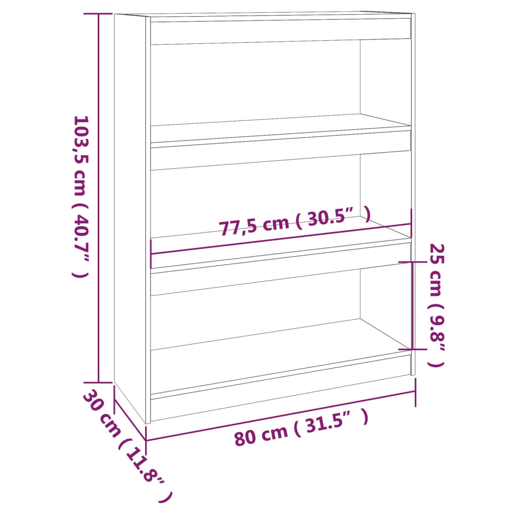 Bibliotecă/Separator cameră gri, 80x30x103,5 cm lemn masiv pin Lando - Lando