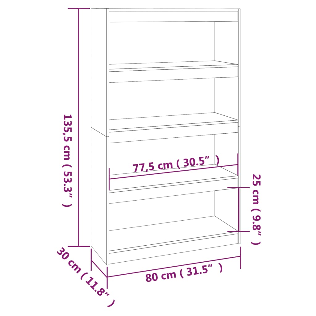 Bibliotecă/Separator cameră negru 80x30x135,5 cm lemn masiv pin Lando - Lando