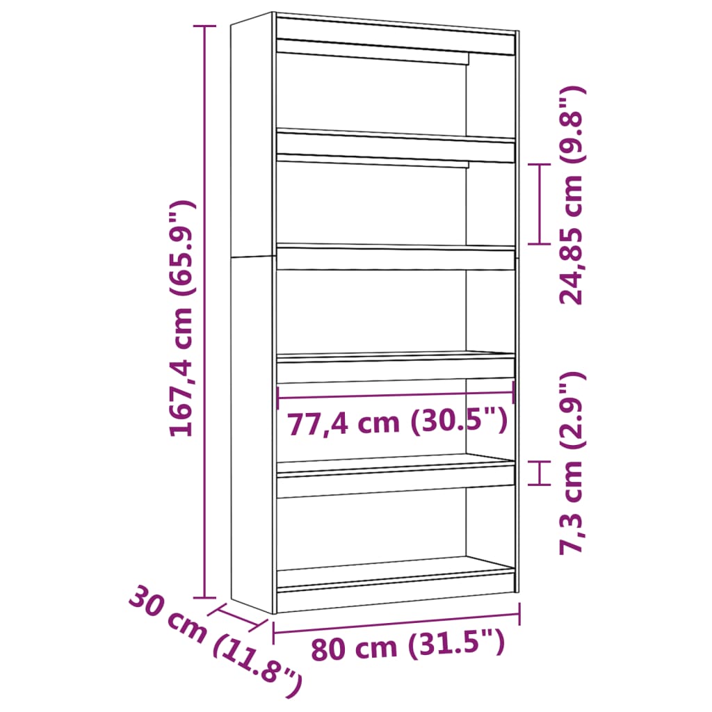 Bibliotecă/Separator cameră, alb, 80x30x167,4 cm lemn masiv pin