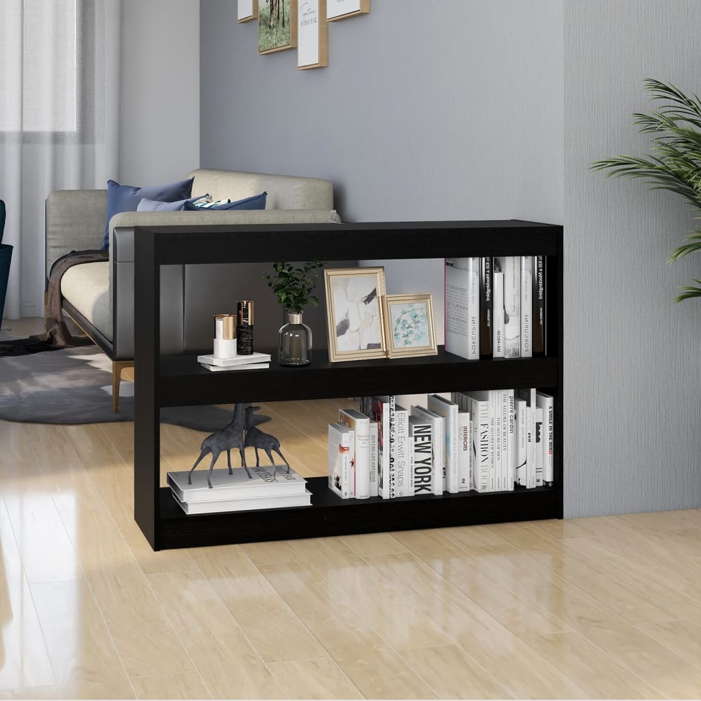 Bibliotecă/Separator cameră, negru, 100x30x71,5 cm, lemn de pin - Lando