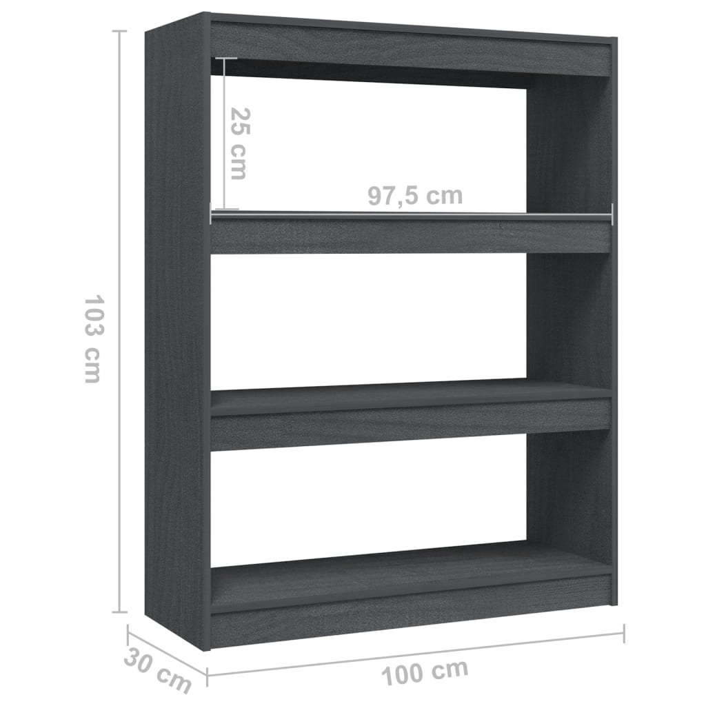 Bibliotecă/Separator cameră, gri, 100x30x103 cm, lemn masiv pin Lando - Lando