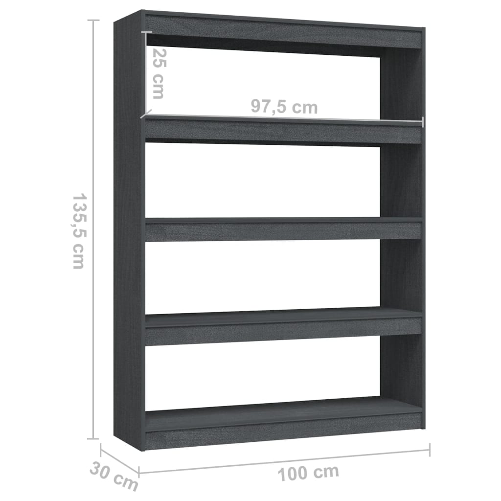 Bibliotecă/Separator cameră gri 100x30x135,5 cm lemn masiv pin Lando - Lando