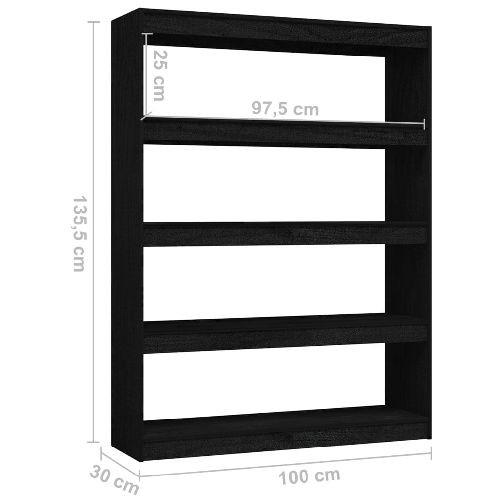 Bibliotecă/Separator cameră negru 100x30x135,5 cm lemn de pin Lando - Lando