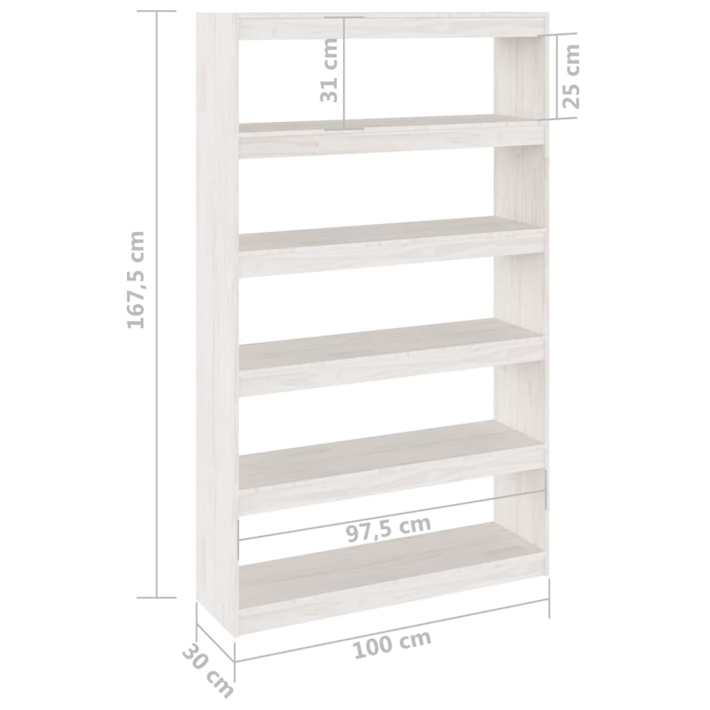 Bibliotecă/Separator cameră, alb 100x30x167,5 cm lemn masiv pin Lando - Lando