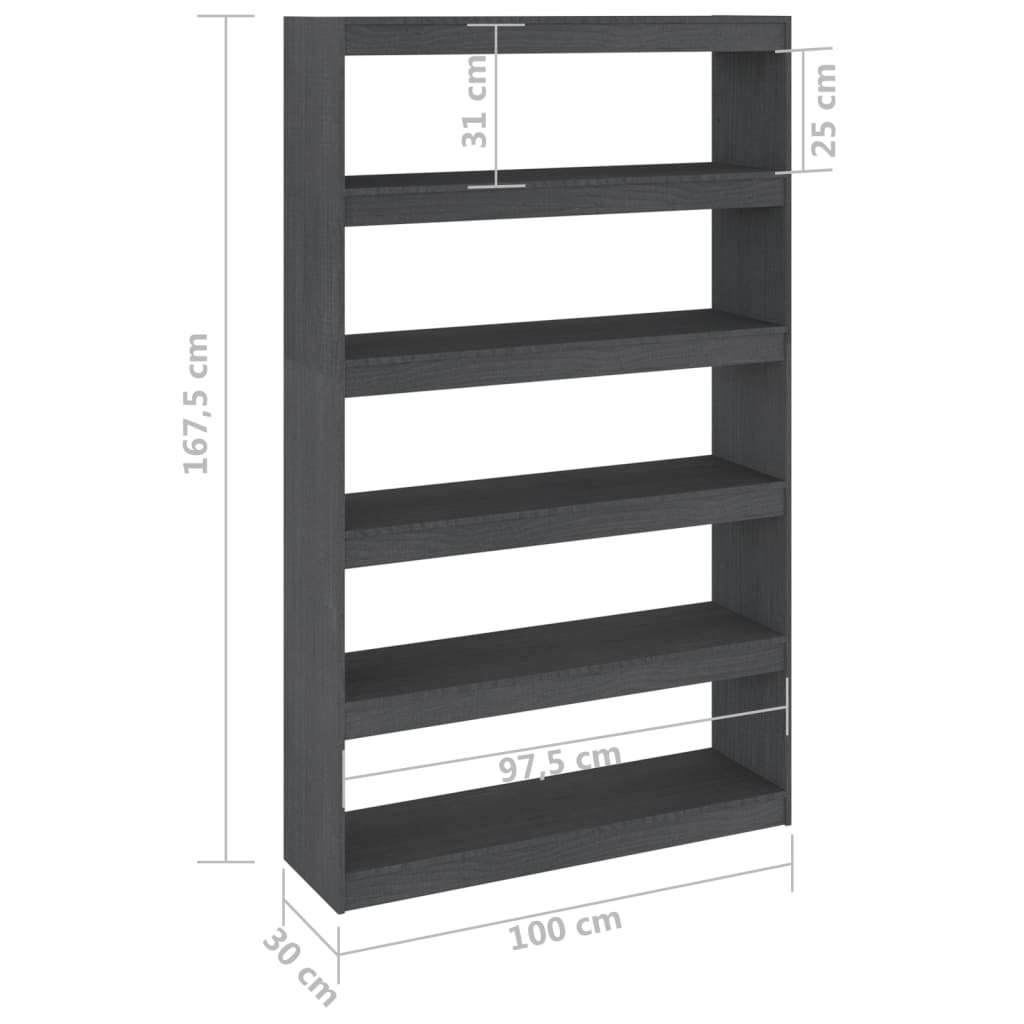 Bibliotecă/Separator cameră, gri 100x30x167,5 cm lemn masiv pin Lando - Lando