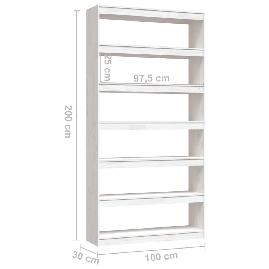Bibliotecă/Separator cameră, alb, 100x30x200 cm, lemn masiv pin - Lando