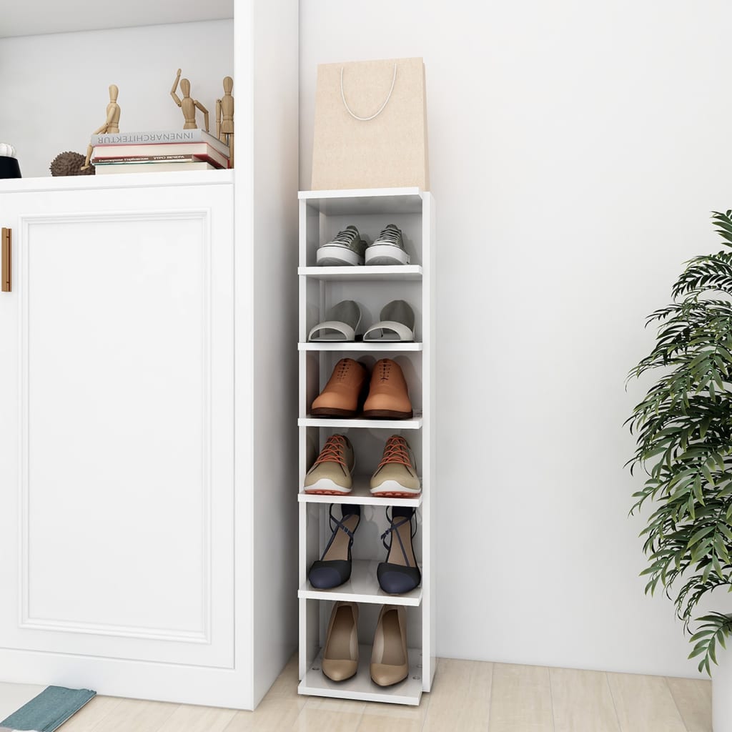 Pantofar, alb extralucios, 27,5x27x102 cm, lemn compozit - Lando