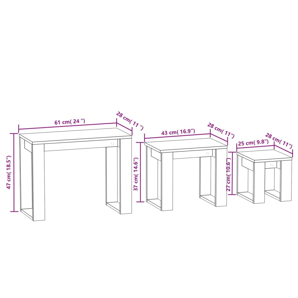 Mese suprapuse, 3 buc., gri beton, lemn compozit Lando - Lando