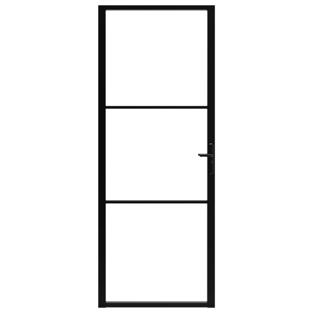 Ușă de interior, negru, 76x201,5 cm, sticlă ESG și aluminiu - Lando