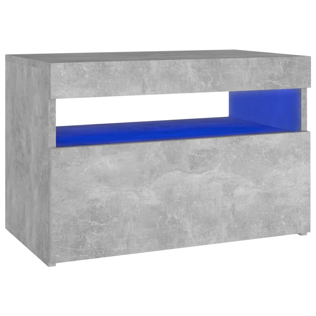 Noptieră cu lumini LED, gri beton, 60x35x40 cm - Lando