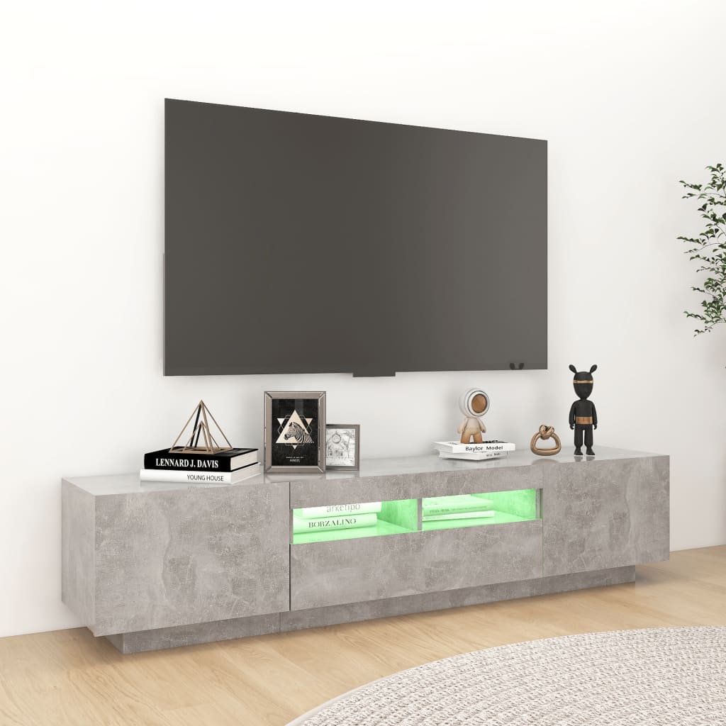 Comodă TV cu lumini LED, gri beton, 180x35x40 cm Lando - Lando