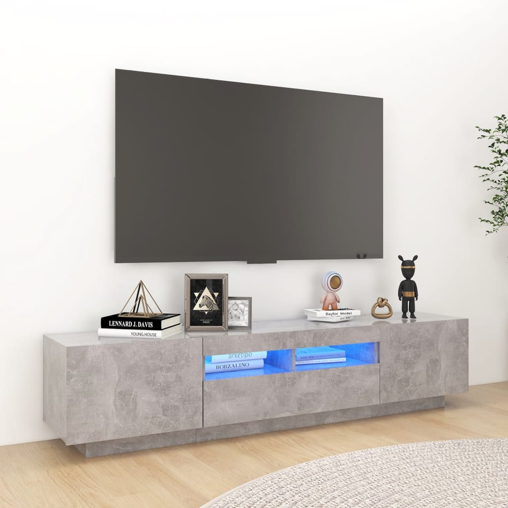 Comodă TV cu lumini LED, gri beton, 180x35x40 cm Lando - Lando