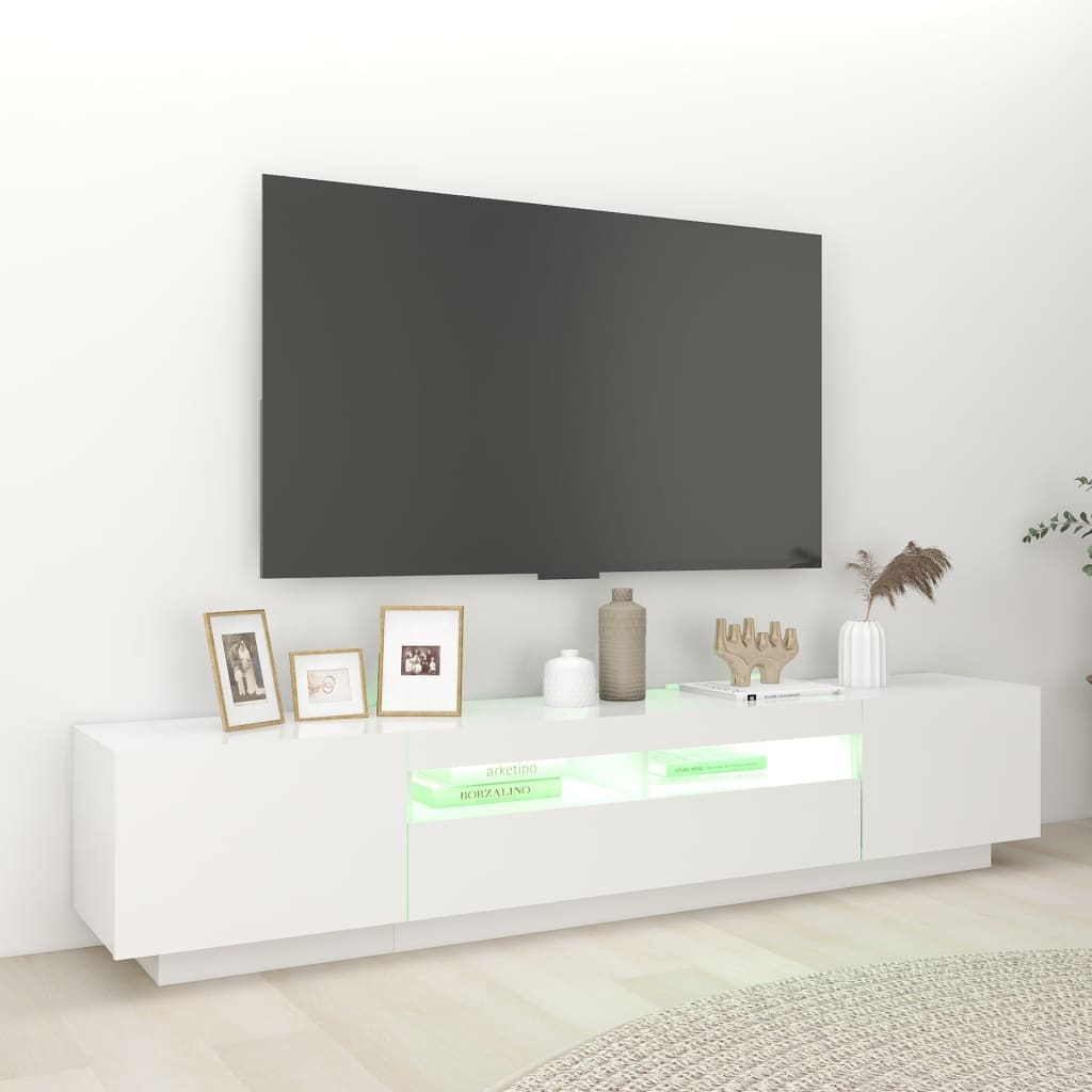 Comodă TV cu lumini LED, alb, 200x35x40cm Lando - Lando