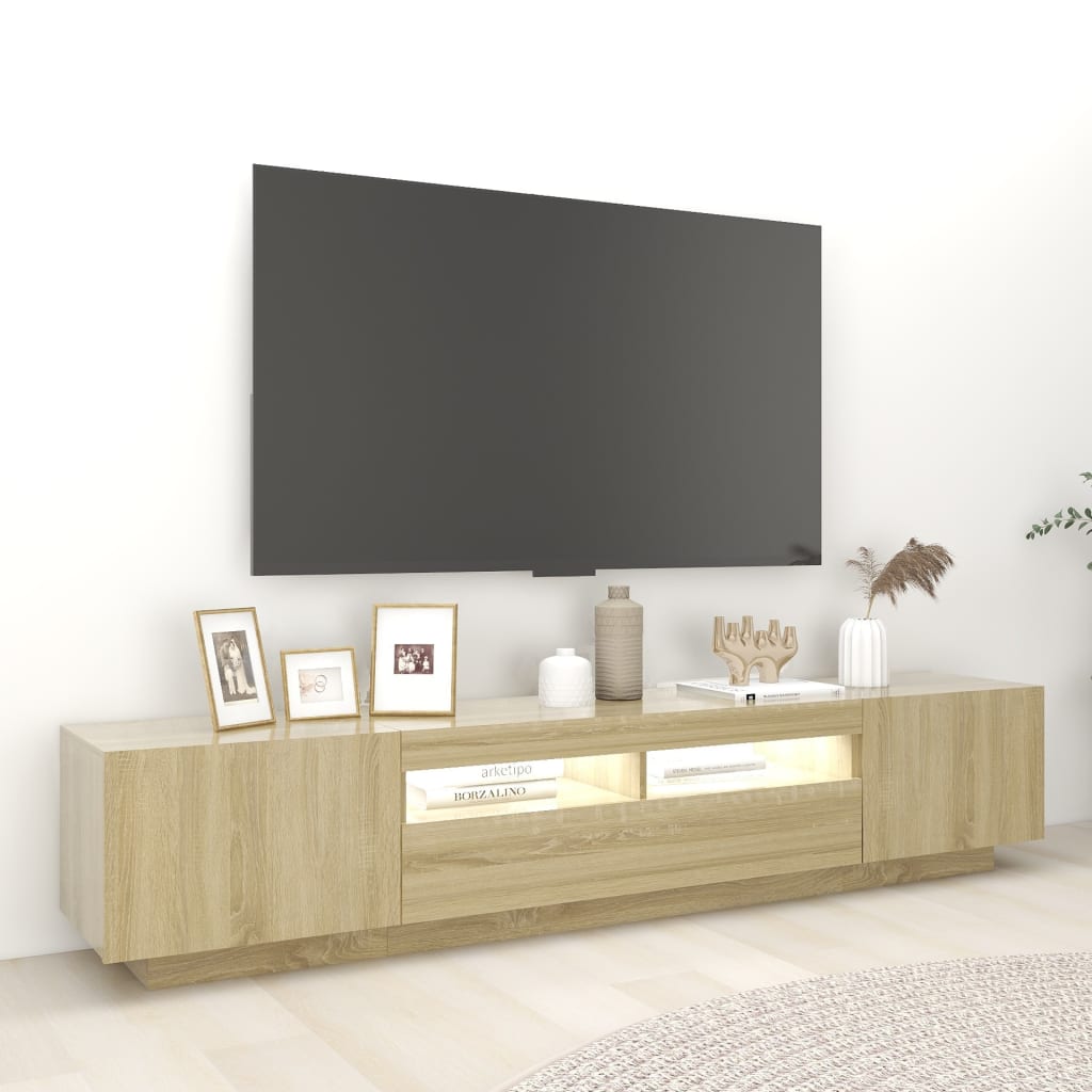 Comodă TV cu lumini LED, stejar sonoma, 200x35x40 cm Lando - Lando