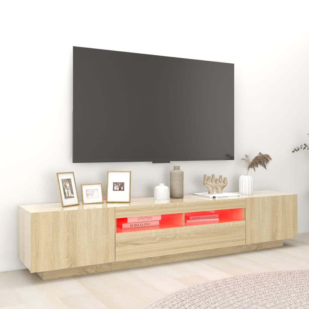 Comodă TV cu lumini LED, stejar sonoma, 200x35x40 cm Lando - Lando